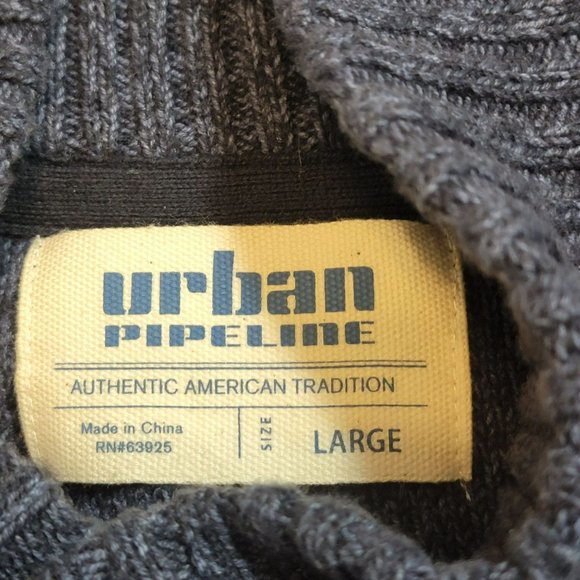 Urban Pipeline Sweater, Men Large, Gray Ribbed, Thick, Button Cowl Neck, EUC - Picture 5 of 11
